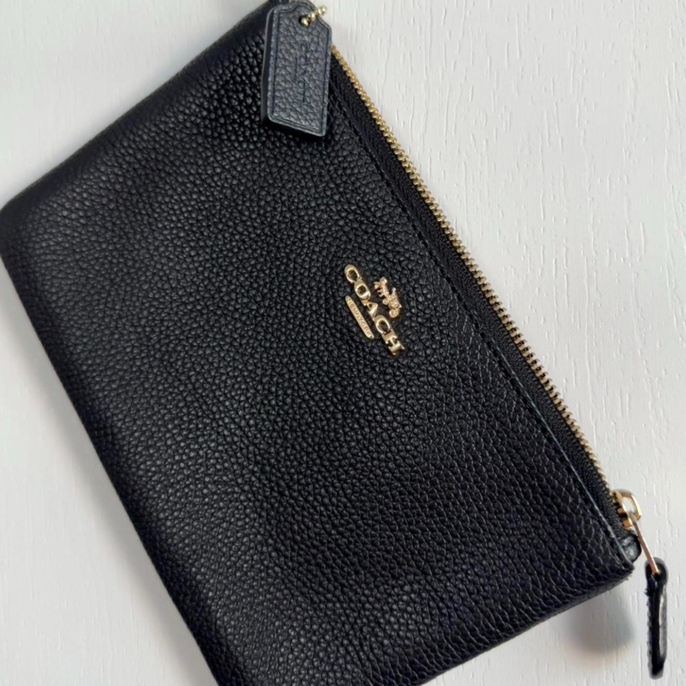 Coach Black Pebble Leather Wristlet